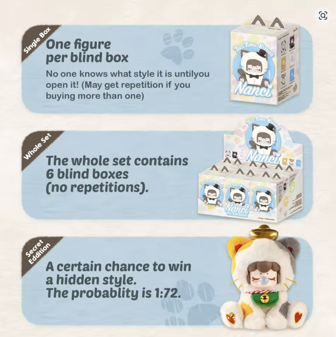 Cute Plush Blind Box Mystery Doll Set – Tea Time Kitties Collectible Series
